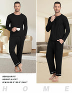 MoFiz Mens Long Sleeve Pajama Set Black Top & Pants 2 Piece Loungewear Size L