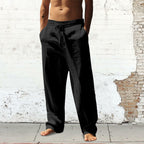 domirica Men's Casual Linen Sweatpants Drawstring Waist Black Size M