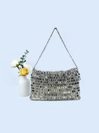 Retro metal sequin silver bag women's bag hand woven high-end feel handbag shoulder and armpit bag