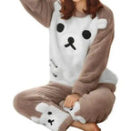 Trendy Pajama Women Thick Flannel Warm Female Winter Pajama Set Long Sleeve Full Trousers Two Piece Pajamas  Cartoon Pajamas Women Pajamas Set Sleepwear Autumn Plus Size Top Long Pant Sleepwear Girls Pajamas