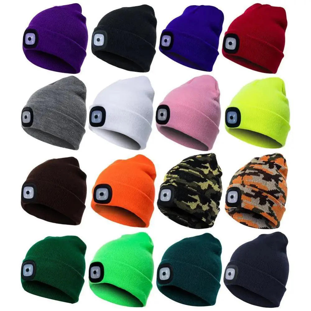 Unisex Fashion LED Light Knitted Hat For Men Women Trendy Elastic Beanie Cap Headlamp Winter Knit Lighted Headlight Headlamp Cap