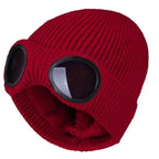 Warm Classic Unisex Wool Knitted Goggles Beanie Comfortable Winter Stylish Hat Outdoor Sports Cap For Men Women New Fashion Multi Function Caps