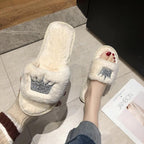 Warm Fluffy Slippers Women Faux Fur Slipper Indoor Floor Slides Flat Soft Furry House Shoes Heart Shape Flip Flops Faux Fur Memory Foam Cozy Flat Spa Slide Slippers Comfy Open Toe Design