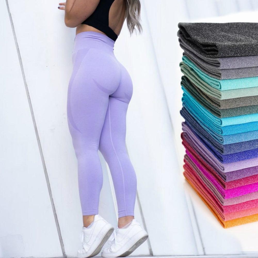 Women Seamless High Waist Lifting Yoga Pants Pure Color Running Workout Fitness Leggings Seamless Leggings Yoga Pants Gym Outfits Workout Clothes Fitness Sport Women Fashion Wear Solid Pink Stretchy Sport Leggings