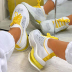 Women Sport Elegant Sneakers Platform Shoes Flats Solid Casual Spring Summer New Fashion Women's Vulcanized Running Sneakers Walking Tennis Shoes Lightweight Breathable Design