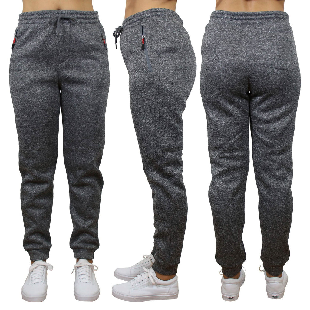 Women's Loose-Fit Marled Fleece Jogger Sweatpants With Zipper Pockets