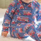 Blue Fire Truck Zipper Footie